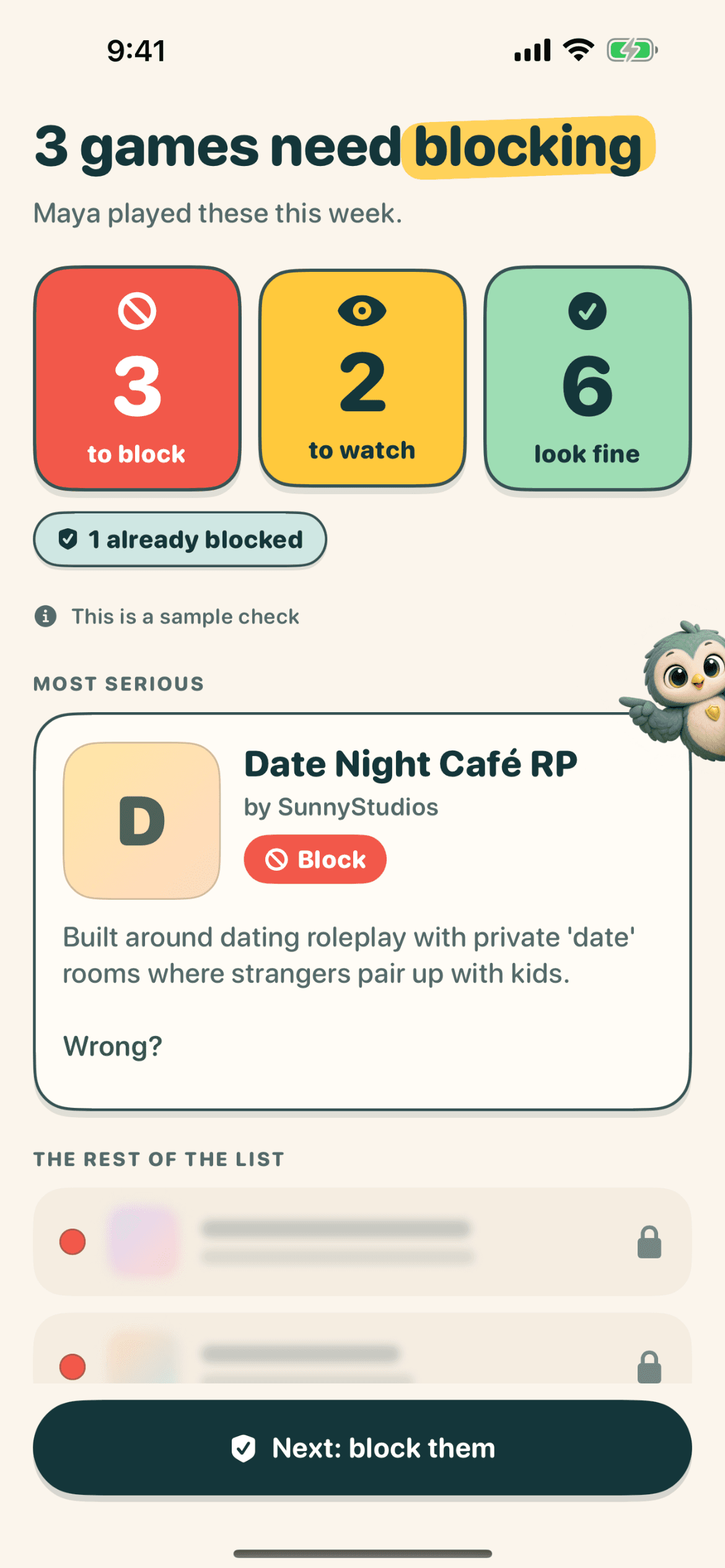 Boundly results showing which Roblox games to block